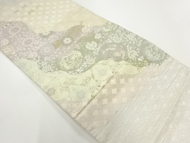 アンティーク　道長取りに花古典柄模様織出し袋帯（材料）